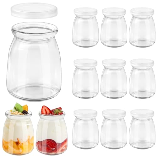 FoiiLiio 12 vasos yogurtera con tapa,150 ml Vasos yogurtera,Pequeños Para Postre,Botes de cristal para yogurt,Tarros de yogur con tapa,para Yogur,Natillas,Pudding
