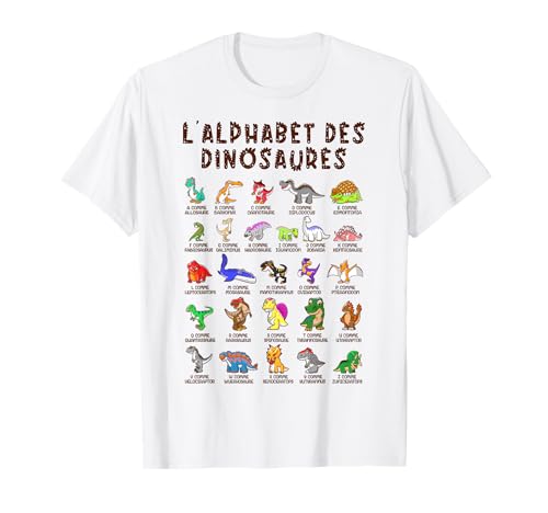 Dinosaures Alphabet Apprendre Abécédaire Cadeau Garçon T-Shirt