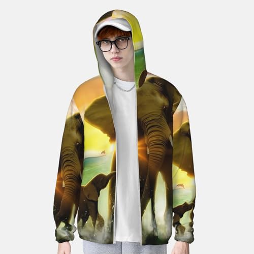 Veste à capuche éléphant d'Afrique avec fermeture éclair et poches