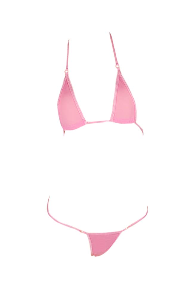 LinvMe Women's Extreme Sexy Hot Silk Micro Bikinis Set Mini Thong Swimwear - One Size Pink
