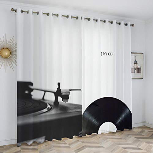 Asymmetrischer Vorhang Innendekoration Hintergrund Stoff schwarz und weiß einfachen Stil Retro-Plattenspieler-W220 * H185cm