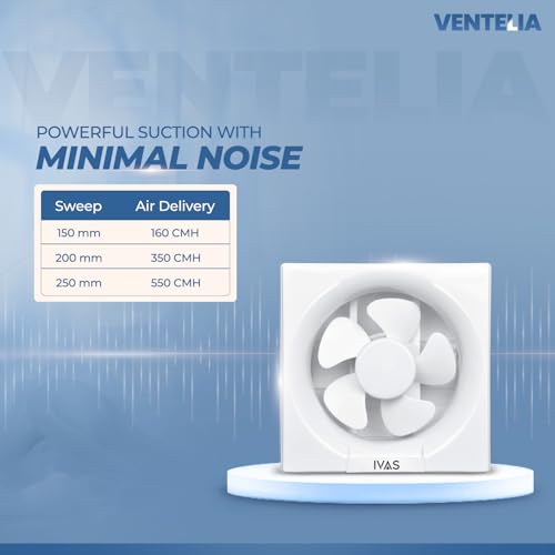 Image of IVAS Ventelia 200 mm Exhaust Fan, Strong Suction, Sturdy, Anti Rust, Motor with Inner Fuse Protection, Oil Collection Tray, Easy Installation in Homes & Offices, 2-year Warranty, White, Pack of 1