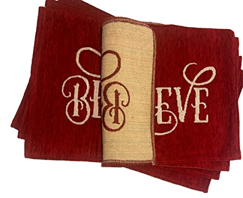Holiday Chenille Placemats (Set Of 4) (13" X 19") 19 Inch Christmas Woven Tapestry Christmas Tree #TOP3