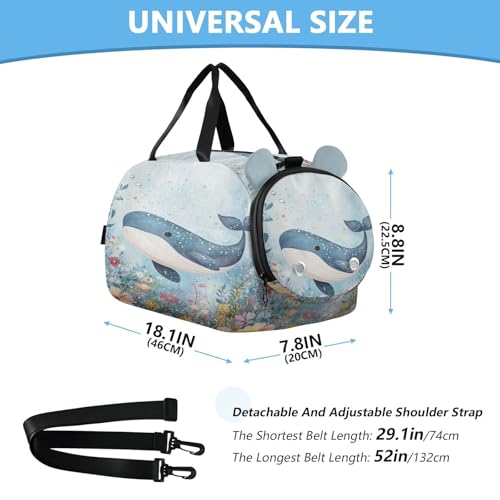 Whale Bubble Blue Kids Travel Duffel Bag for Boys Girls Overnight Weekend Tote Bag with Shoes Compartment for Dance Gym Sports3
