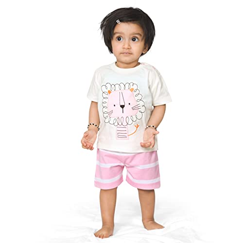 Image of ARIEL Baby Boys & Baby girls Cotton Printed Round Neck Half Sleeve T-shirt & Short Sets