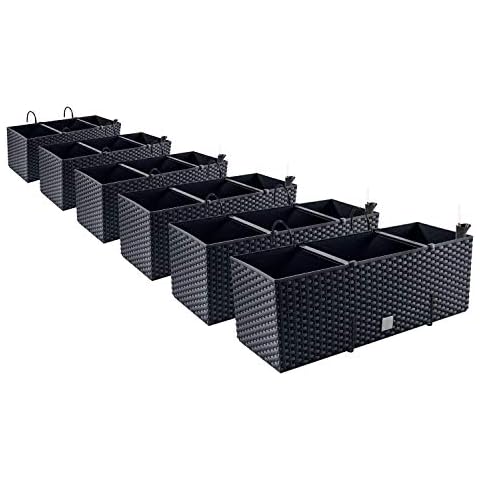 6X Blumenkasten Blumentopf Rattan-Optik mit Halterungen Pflanztopf Wasserstandsanzeiger Balkonkasten Pflanzkästen Cover