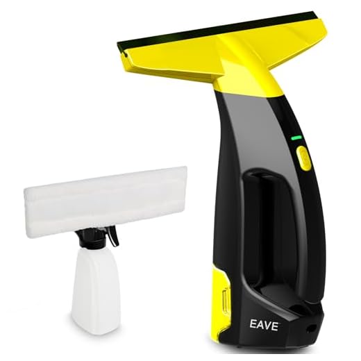 EAVE Limpiacristales Electrico, Set Limpiacristales con 45min de Autonomía, Limpia Cristales Electrico Ventanas con Boquilla de 28cm y Depósito de 200ml, Apto para Ventanas y Espejos (amarillo)
