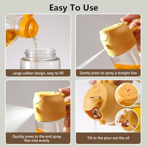 Image of SWEET VIEW Olive Oil Spray Bottle, 470ml 2 In 1 Glass Oil Dispenser /Pour & Sprayr Bottle, Kitchen Accessories, Kitchen Gadgets for Air Fryer, Salad, BBQ(Black) (Yellow)
