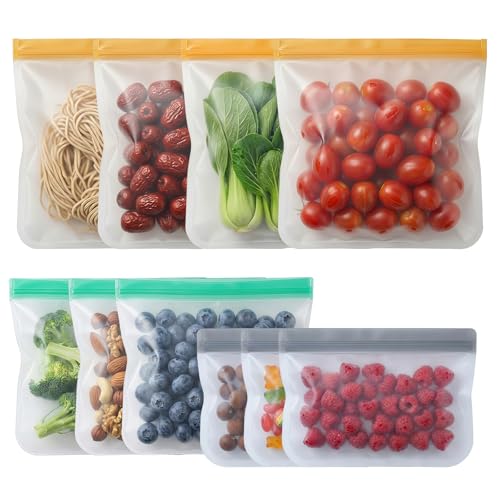 10 Pack Reusable Freezer Bags, Leakproof Reusable Silicone Food Storage Bags BPA Free Contaizers, Snack Sandwich Gallon Bags for Meal Prep, Marinate Meat, Salad Fruit, Veggies, Lunch, Travel, Kitchen