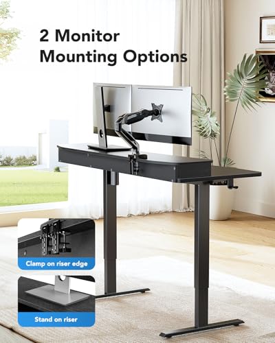Image of HUANUO 48″ x 28″ Electric Standing Desk with 2 Drawers, C-Clamp Mount Compatible, Height Adjustable Computer Desk, Home Office Stand Up Desk with 4 Preset Heights & 2 Hooks, Black