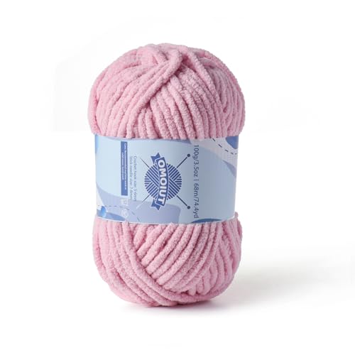 Image of Chunky Chenille Yarn for Crocheting, Baby Yarn for Crocheting Soft Blankets, Bulky Yarns for Crochet Amigurumi, 100g (74.3yds) Fluffy Velvet Yarns for Hand Knitting (Pale Pink)