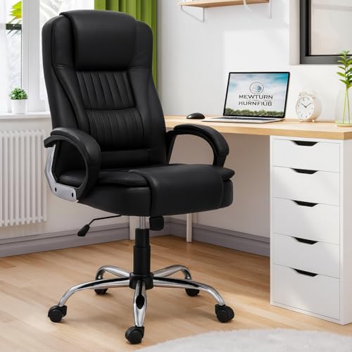 Image of NEWTURN Dragon Ergonomic Office Chair: High Back, Premium Leatherette, Pre-Assembled with Metal Stand, Revolving Boss Chair with 2-Year Warranty, Black