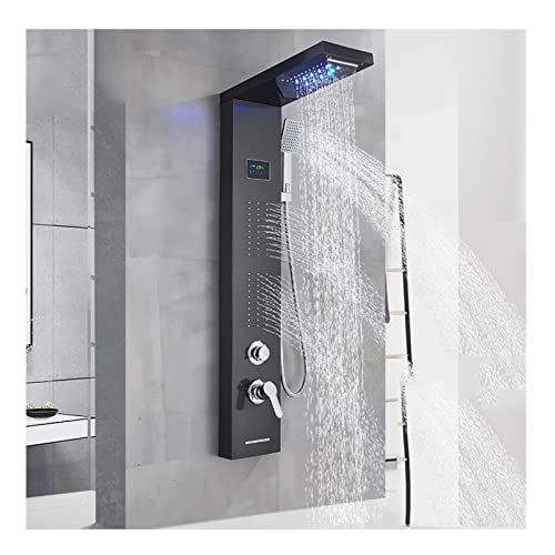 Columna de ducha multifunción de acero inoxidable con panel de pared, chorro corporal, lluvia y cascada
