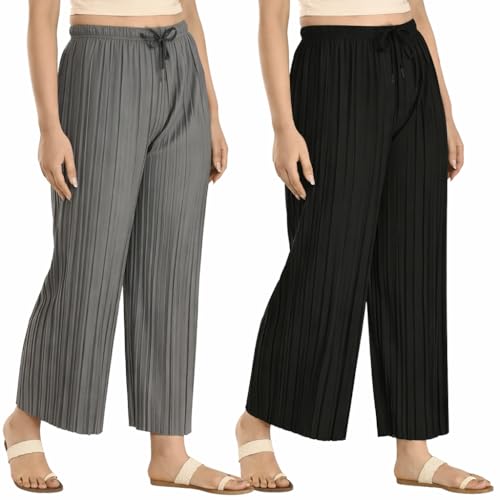 Image of Trendz Women's and Girls Cotton Blend Regular Fit Palazzo Pants | Set of 2