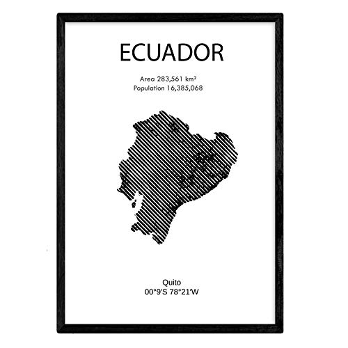 Nacnic Affiche de l'Equateur. Feuilles de pays et continents. format A4