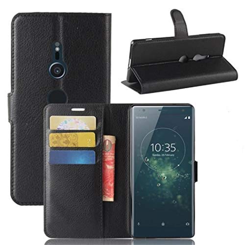 COPHONE® Etui Noir en Cuir Compatible avec Sony Xperia XZ2 Coque Housse de Protection Etui porteufeuille Noir Haute qualité