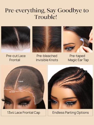 Image of Beauty Forever Pre Everything Glueless Front Espresso Brown With Highlights Body Wave Glueless Wigs Human Hair Pre Plucked Pre Cut 13x4 Loose Wave Bye Bye Knots Ready to Wear Wig 150% Density 20inch