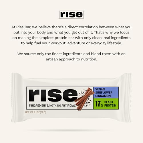 Rise Pea Protein Bar - Vegan Sunflower Cinnamon | Breakfast Bar & Protein Snack 17g Protein Just 5 Whole Food Ingredients Non-GMO Gluten-Free Soy Free