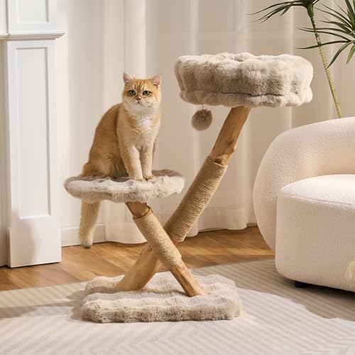 Árbol para gatos de madera natural sólida 32.67 in miniatura 1
