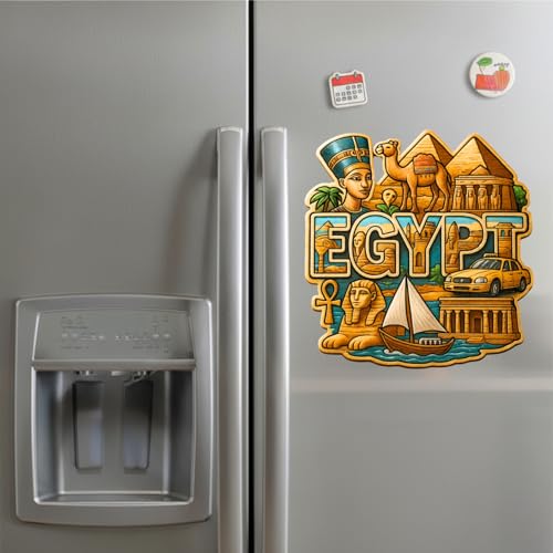 Image of Souvenir Fridge Magnet | 4x3 Inch Collectible Travel Decor | Strong & Durable Refrigerator Magnet with Iconic Landmarks for Travelers (Egypt)