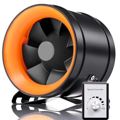 Hon&Guan ダクトファン 200mm 強力 無段階調速可能 【インボイス制度登録店】 金属ケース ダクト用換気扇 省エネ 塗装ブース用 マイニングリグ冷却 インバータダクトファン 無段階調速スイッチ付き 産業用排風機(HI-200PE,ブラック)