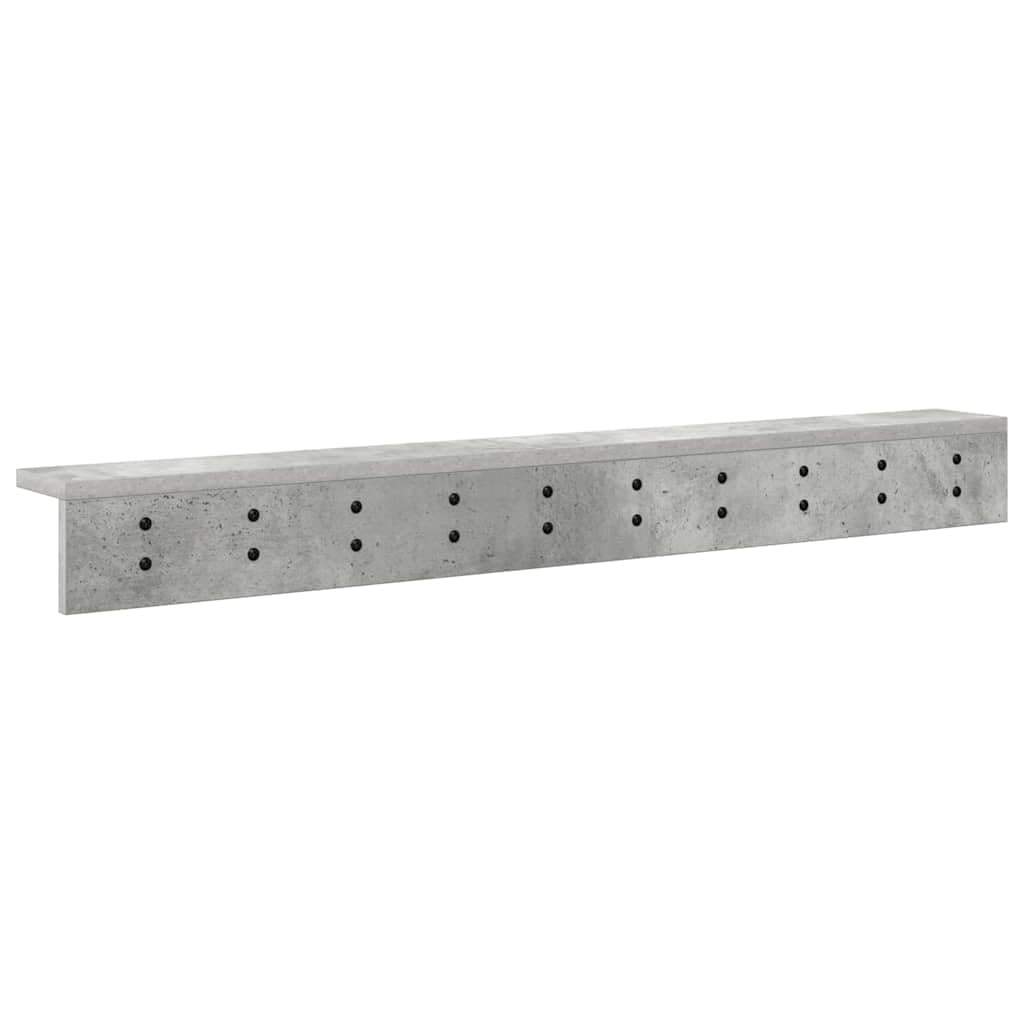39-Inch Engineered Wood Wall Shelf with Metal Hooks, Concrete Gray | This 39.4 x 4.1 inch wall-mounted coat rack is ideal for hanging coats and keys in entryways, bedrooms, and offices.
