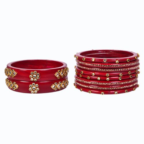 Image of Traditional Rajasthani Beautiful Lac Lakh Bangle Set For Women and Girls | Kundan Bangle Set For Bridel | Jaipuri Chudi Set | Green Sky Blue Maroon Pink Yellow | Kada Set of 10