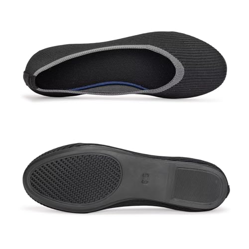 Image of Frank Mully Women's Ballet Flats Round Toe Walking Flats Slip On Work Shoes Knitted Flats Shoes for Woman Soft Lightweight