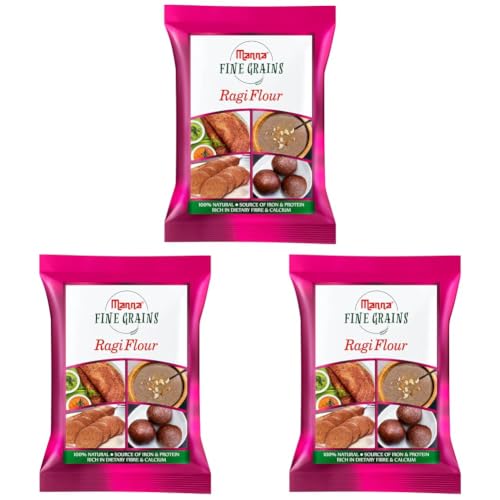 Image of Manna Ragi Flour, 1kg | 100% Natural Finger Millet Flour | Nachni Atta | Kelvaragu Flour | Rich in Calcium & Protein (Pack of 3)