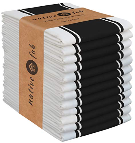 Native Fab 12er Set Geschirrtuch Küchentücher 45 x 70 cm 100% Baumwolle - Saugfähige Maschinenwaschbar Küchentücher mit Aufhängeöse - Schwarz Weiß Cover