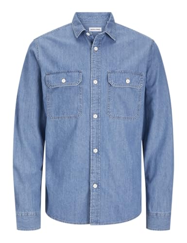 JJETRAVIS LS Noos - Camiseta, Mezclilla De Color Azul Claro, L