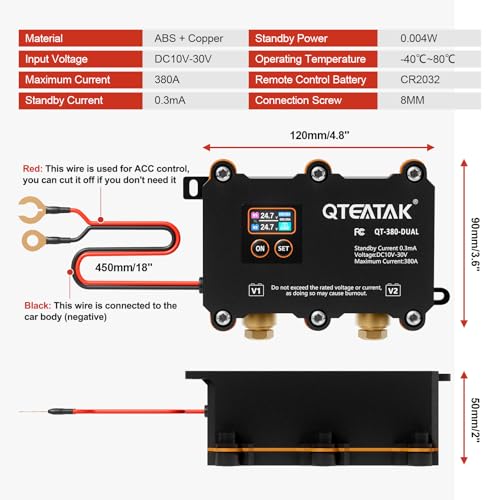 Image of 12V 24V 380A Smart Dual Battery Isolator Remote Battery Disconnect | Prevent Battery Drain for Car Truck RV, Low Voltage Cutoff /Acc Power Kill /Interval Mode, Manual /Auto /Remote Control