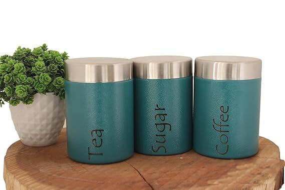 Image of Tea Sugar Containers Set of 2 - Steel Container for Storage - Tea Sugar Jar (Tea Sugar Coffee (Blue))