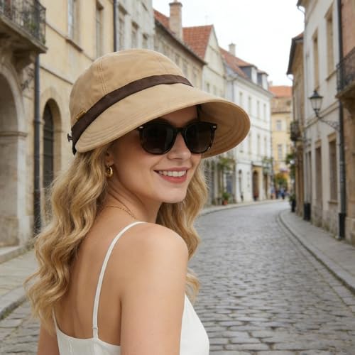 Image of SANNIDHI Summer Caps for Women Wide Brim Sun Hats Sun Visor Cap for Women Fashion Outdoor Lightweight Packable UV Protection Ladies Hat for Travel, Daily, Hiking, Golfing