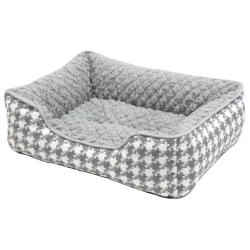 STYRIA ぽこキルトボア 千鳥スクエア ペットベッド 犬 猫 ペット ベッド 冬 冬用 暖かい あったか 洗える おしゃれ かわいい ふわふわ ソファ ケージ 小型犬 (M, グレー)