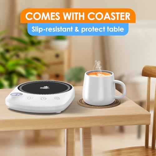 Coffee Mug Warmer - Fastest Heating & Highest Temperature, Coffee Cup Warmer for Desk Auto Shut Off, 4 Temp Settings & 1-12H Timer, Smart Electric Beverage Warmer for Coffee Candle (White)