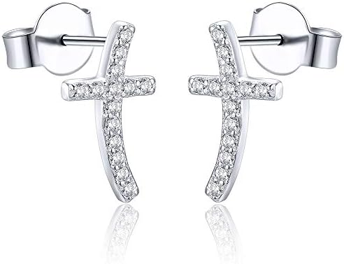 AoedeJ Cross Stud Earrings Sterling Silver Cubic Zirconia Religious Cross Earrings Stud for Women and Men