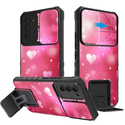 BEOTIWAD for Samsung Galaxy A03S Case with Sliding Camera Cover,Dual Layer Heavy Duty Shockproof Protective Cover,Built-in Stand Kickstand for Samsung A03S,Pink Hearts and Stars