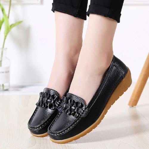 Image of Women's Genuine Leather Platform Loafers Classic Casual Comfort Slip-On Shoes Soft Sole Dress Shoes