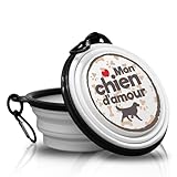 Mon Chien d'amour - Gamelle Pliable et Portable avec Mousqueton pour Promener Votre Compagnon à Quatre Pattes. Maniable, légère et Surtout Pratique.