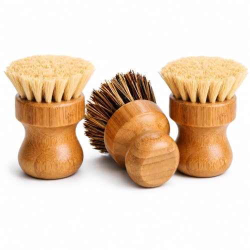 Image of Dish Brush Set 3 Pack, Natural Bamboo Kitchen Brushes