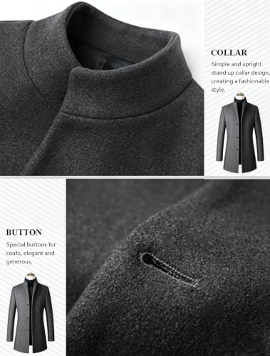 Image of FTCayanz Mens Trench Coat Wool Blend Single Breasted Overcoat | Stand Collar, Fall Slim Fit Top Coat, Winter Warm Coats for Men, Business Work Formal Casual Jacket, Daily Outwear