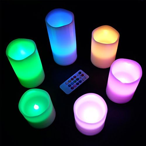 Eldnacele Colour Changing Battery Operated LED Candles, Flameless Flickering Candle Light with Remote Control and Timer Unscented Wax Candles Pack of 6 (D3 x H 3" 4" 5" 6")