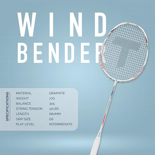 Image of TANSO Windbender Full Graphite Ultra Light Weight Badminton Racquet with T-Blast Badminton Kit Bag (32 Lbs Tension, 680 mm Long, 77 Grams, Strung with Premium Strings)