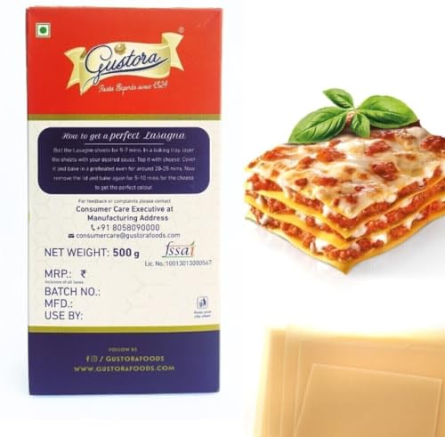 Image of Gustora Ready To Eat Lasagne Luscious Pasta Sheets Of Lasagne I 100% Durum Wheat Semolina Lasagne Sheets I Gluten Free I Vegetarian Instant Lasagne, 500 Gm