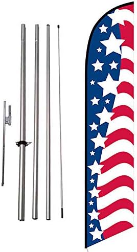American Glory Advertising Feather Banner Swooper Flag Sign with 15 Foot Flag Pole Kit and Ground Stake, Stars Left Side