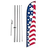 American Glory Advertising Feather Banner Swooper Flag Sign with 15 Foot Flag Pole Kit and Ground Stake, Stars Left Side