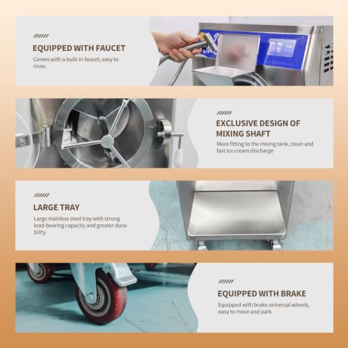16 Gal/H Commercial Gelato Hard Ice Cream Machine, Italian Ice Cream Maker Machine, Electric Sorbet Maker Machine with Sprayer, 5 Programs, for Gelato, Italian Ice, Sorbet, Hard Ice Cream, Slush