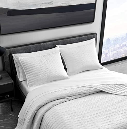 Vera Wang - King Quilt Set, Luxury Cotton Bedding With Matching Shams, All Season Home Decor (Herringbone White, King) #TOP3
