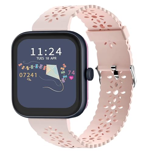 Image of Blueshaweu Compatible for RADLEY Series Smart Watch 20mm 22mm Silicone Lace Slim Thin Hollow-Out Replacement Straps Compatible With RADLEY Series 32/20 / 19/46/Series 10 Smartwatch (Pink, 20mm)